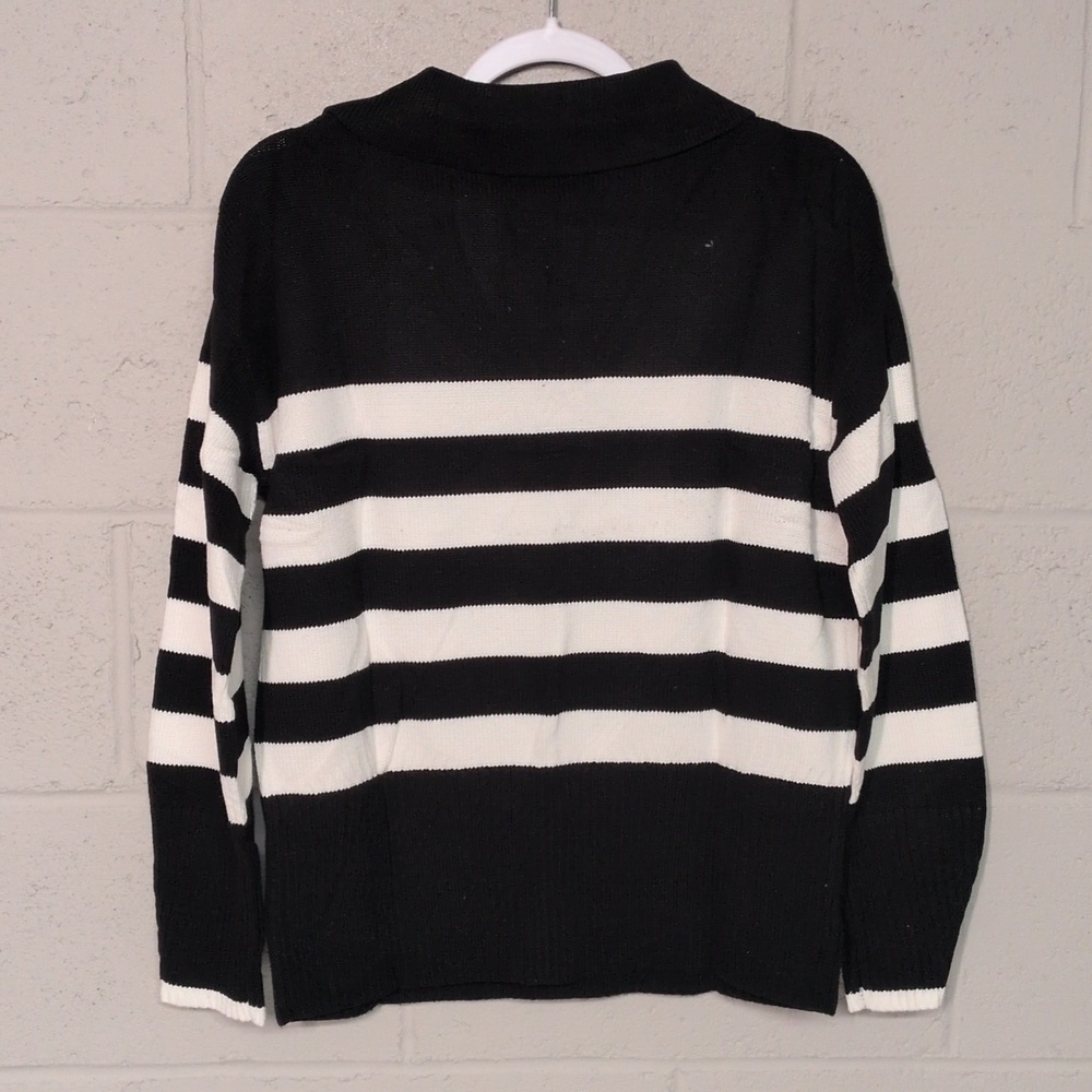 Women's Lapel VNeck Long Sleeve Striped Chunky Knit Oversized Sweater Small NWT - Picture 6 of 7